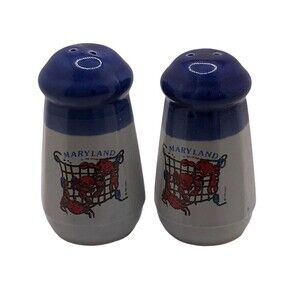Retro State Of Maryland Salt And Pepper Shakers Lobsters Navy Red White